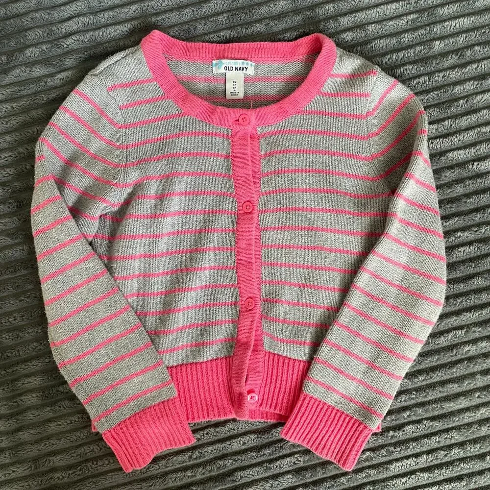 Old Navy Cherokee Girls XS Sweater Bundle Pink Green Button Down Long Sleeve - 2